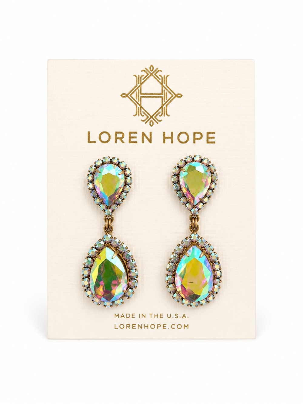 Loren Hope Iridescent Green-Blue Teardrop Double Drop Earrings